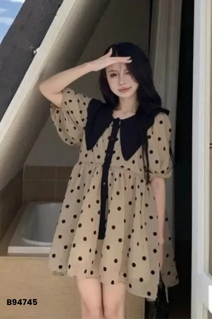 Váy babydoll nâu chấm bi