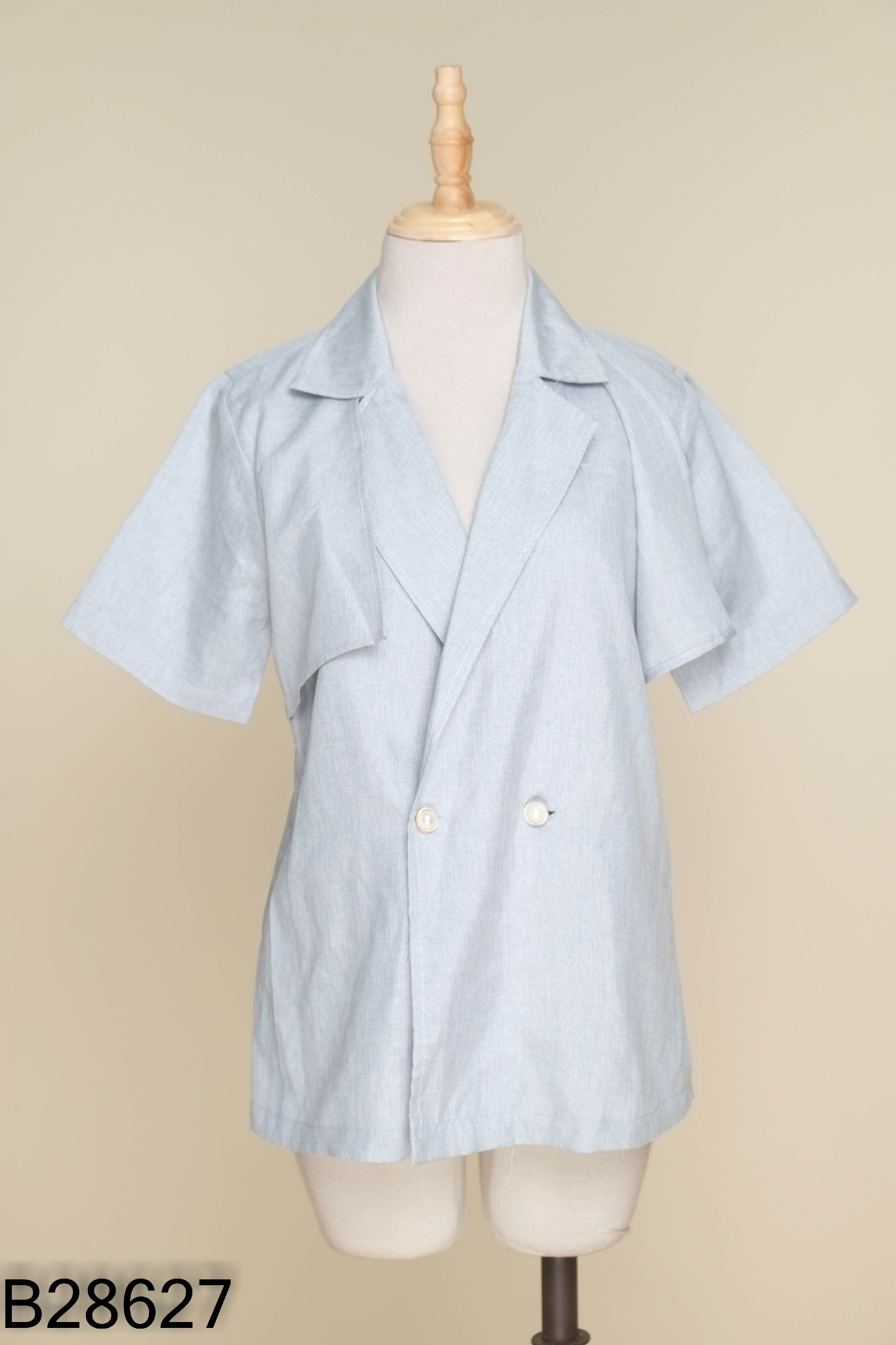 Áo xanh trơn cổ vest