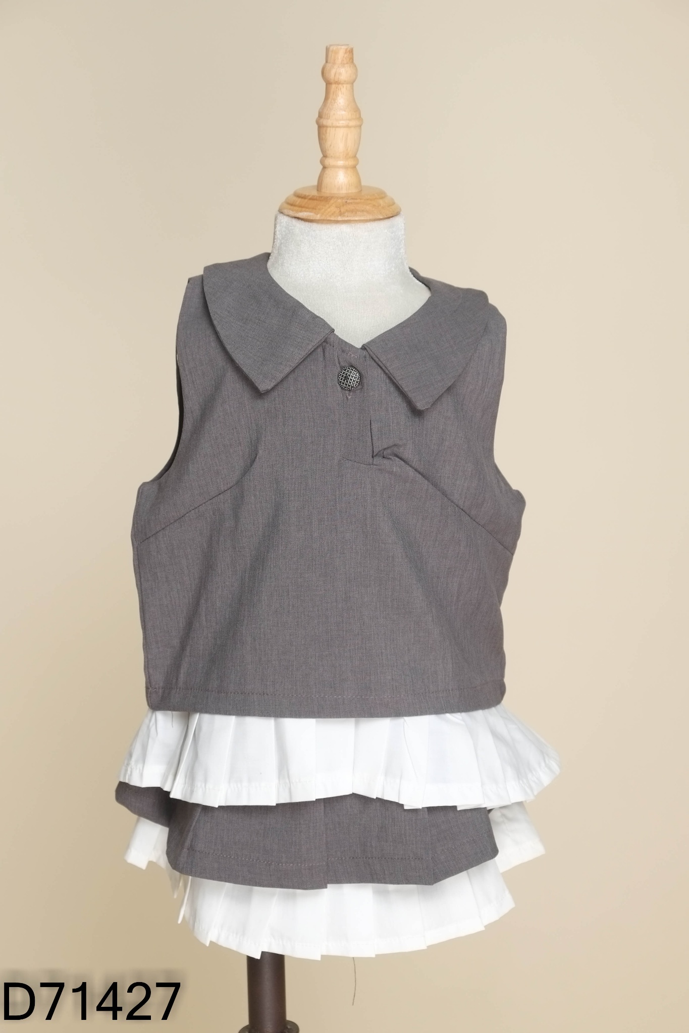 NEWTAG Set Áo xám xếp ly trắng + chân váy KIDS