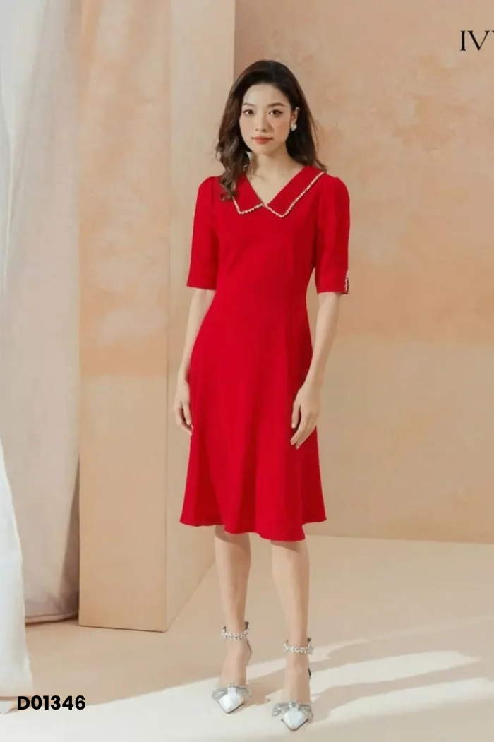 Váy LOZA đỏ viền ren trắng