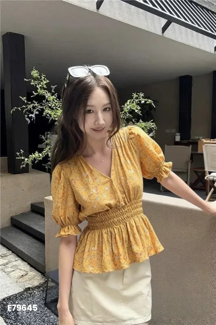 Áo kiểu MAY vàng hoa nhí