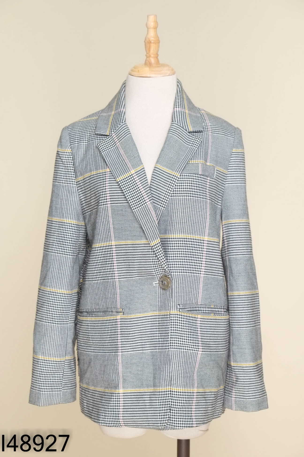 Áo blazer ELLE X IVY MODA xám kẻ