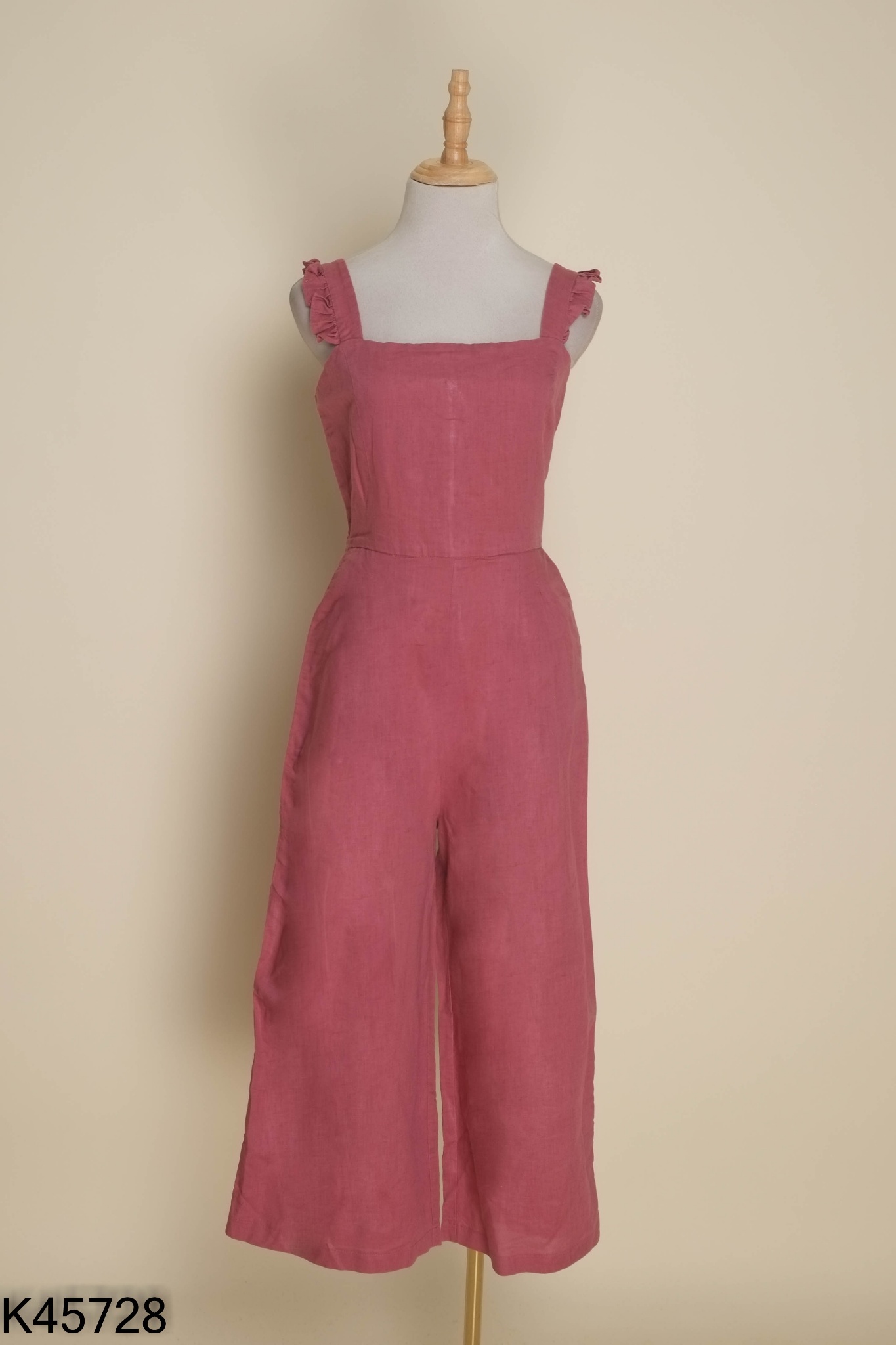 Jumpsuit linen hai dây tím