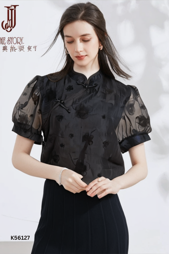 Áo kiểu đen họa tiết