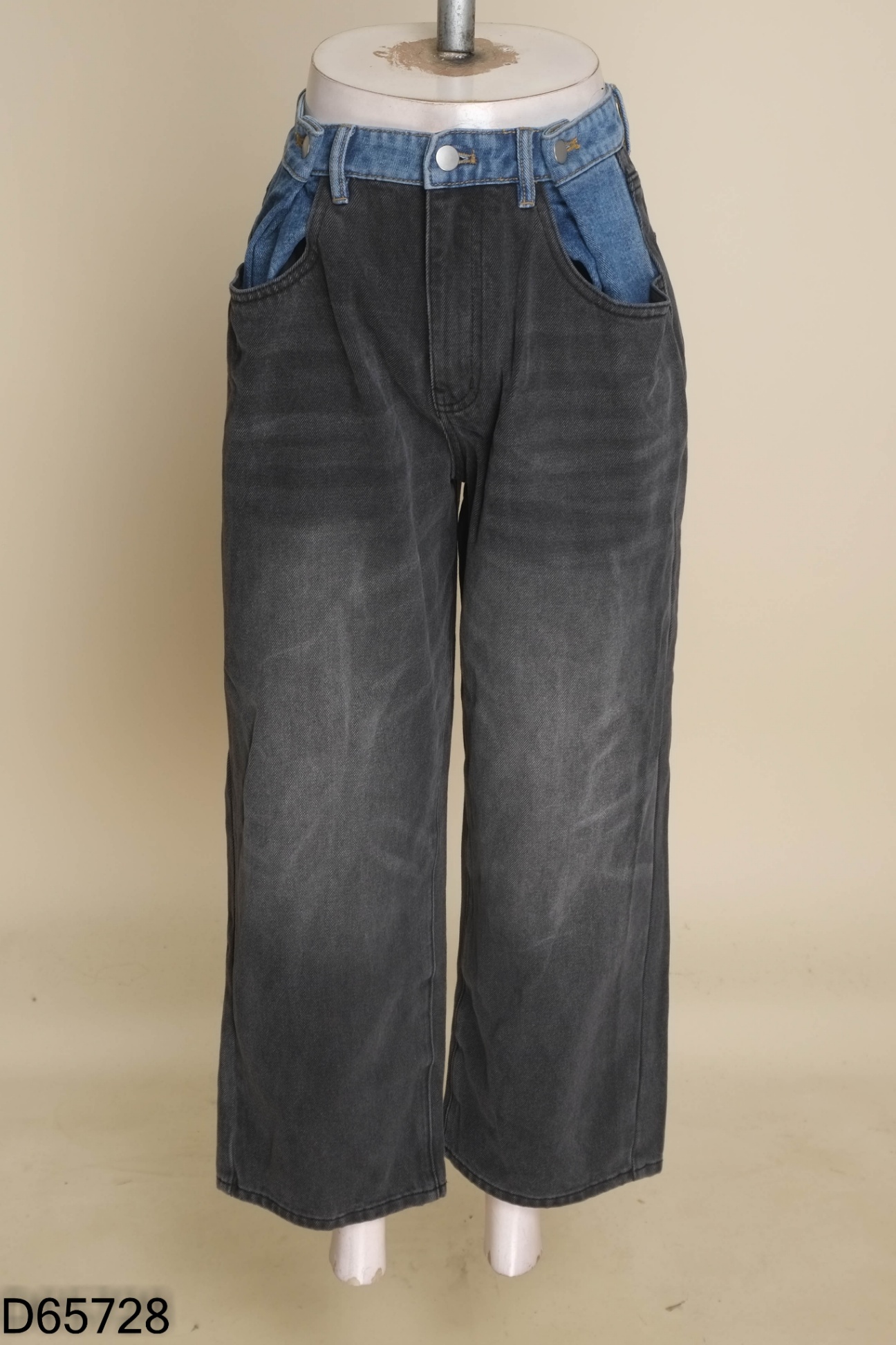 Quần jeans GIORDANO xám phối cạp xanh