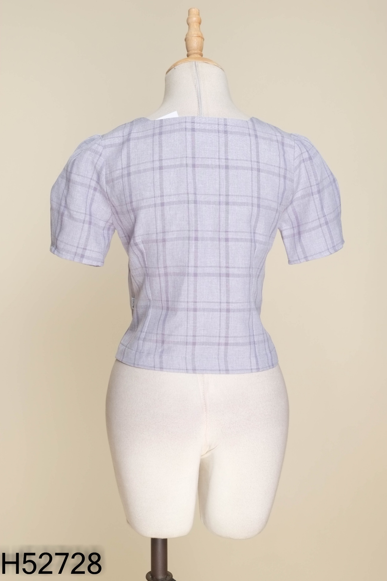 Áo MÉO xanh kẻ cổ vuông