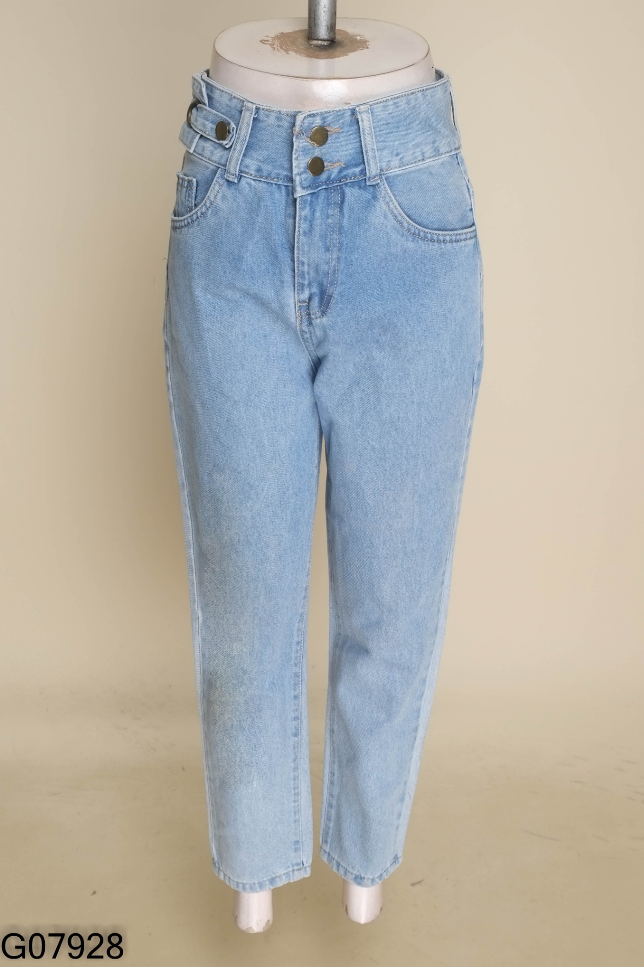 Quần jeans xanh trơn 2 cúc