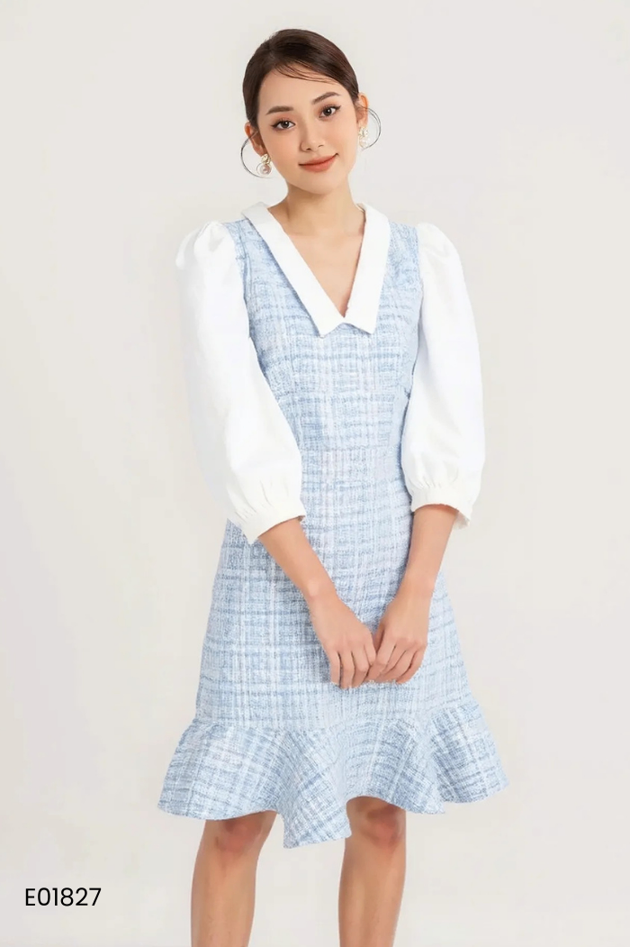 Váy dạ xanh EVA DE EVA tay trắng