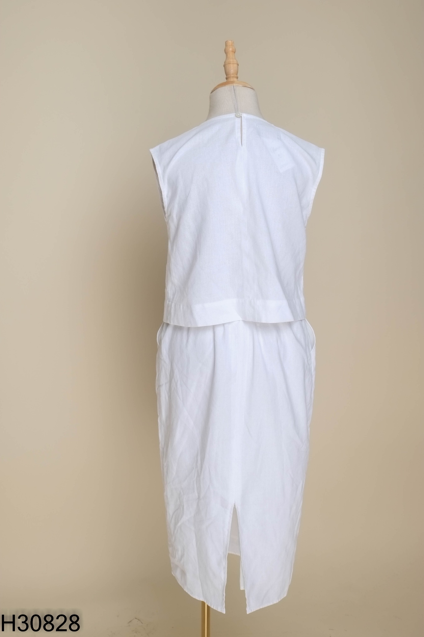 Set Áo linen trắng TIỆM LONG thêu hoa + chna váy