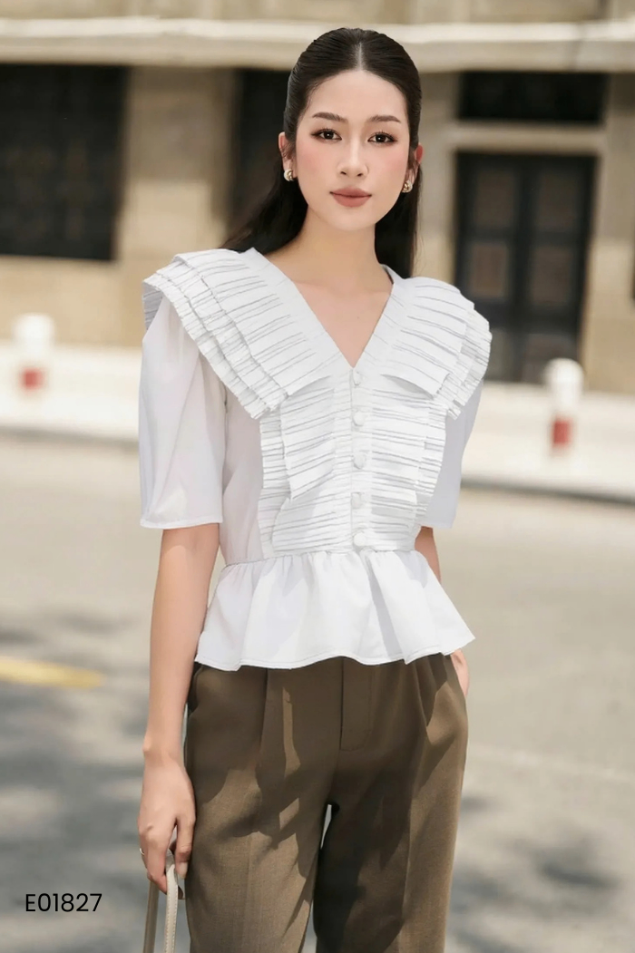 Áo xanh KATE BY LINHNGUYEN bèo dập ly