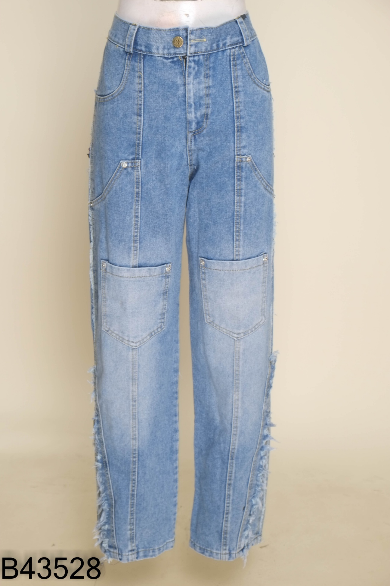 NEWTAG Quần jeans xanh ống rộng