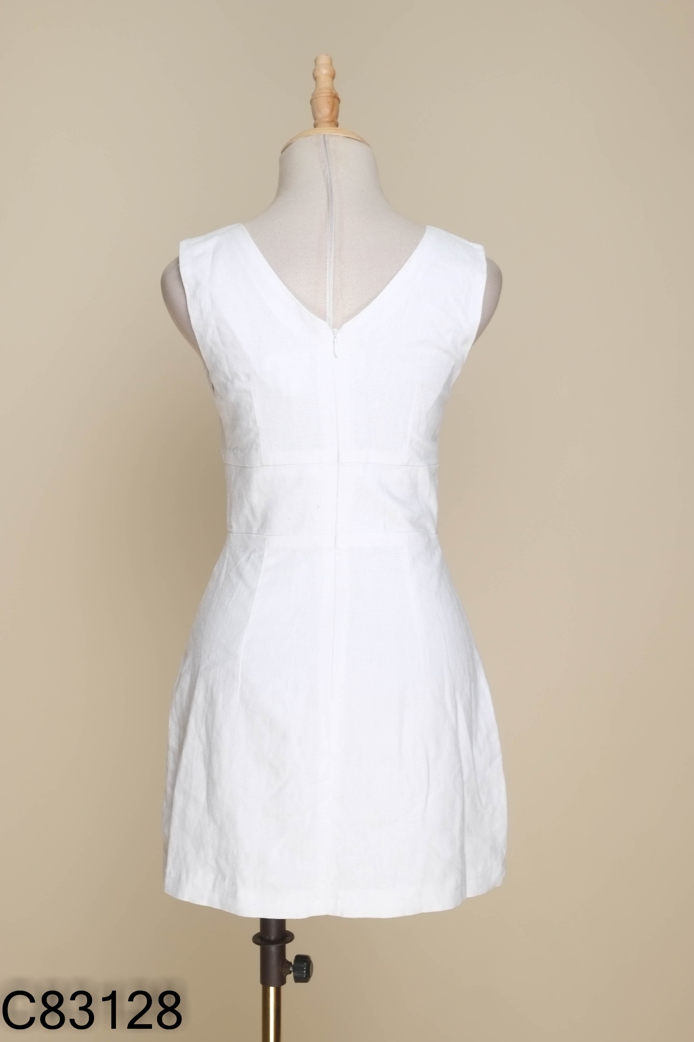 Váy linen TRANBE trắng buộc nơ