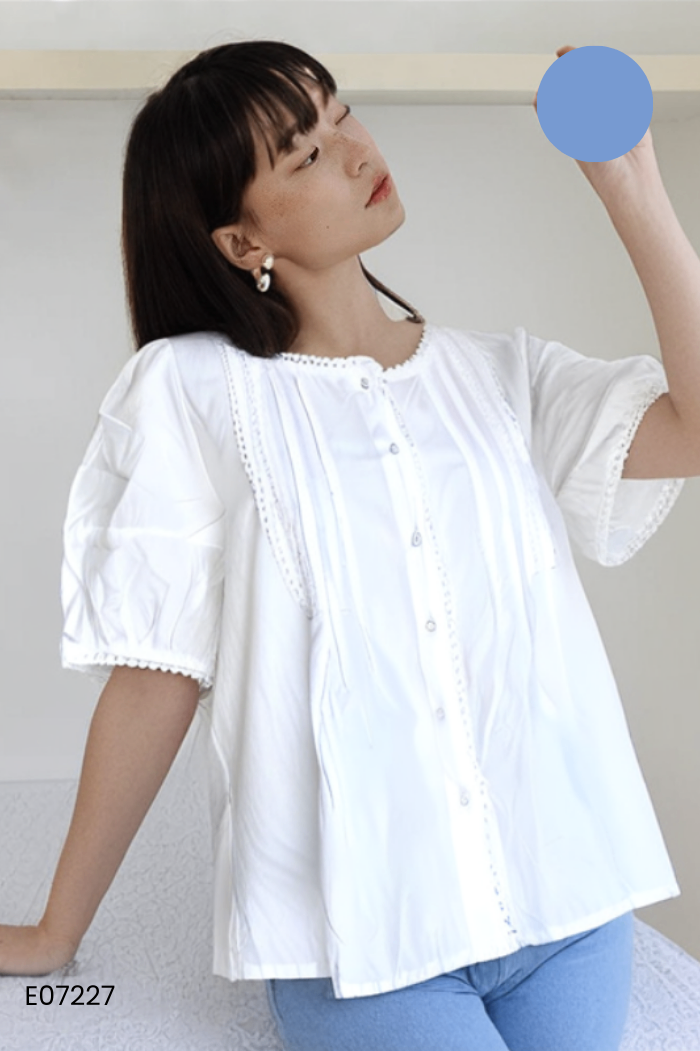 Áo babydoll trắng cài khuy