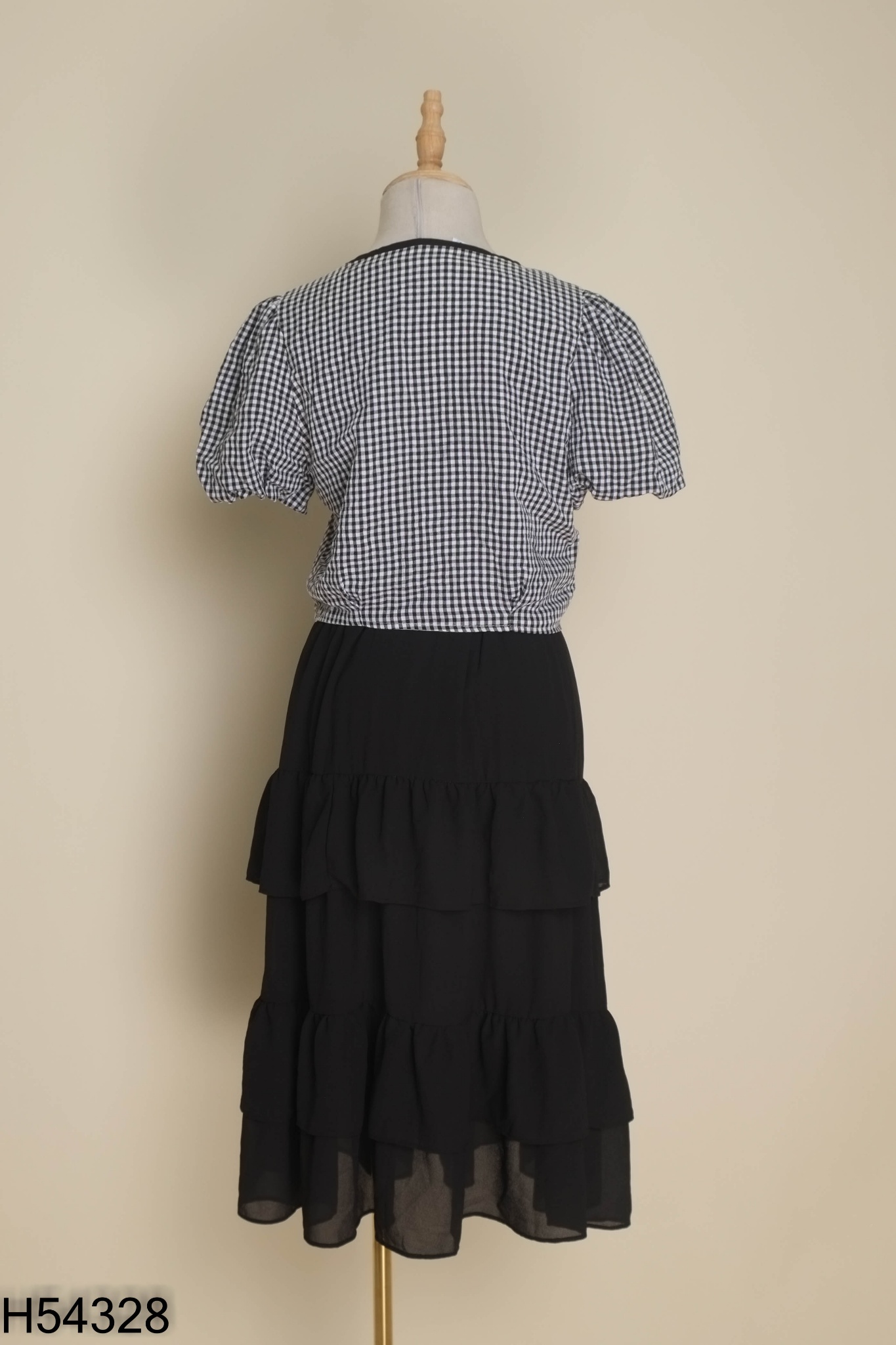 Set Áo be kẻ đen nơ + chân váy