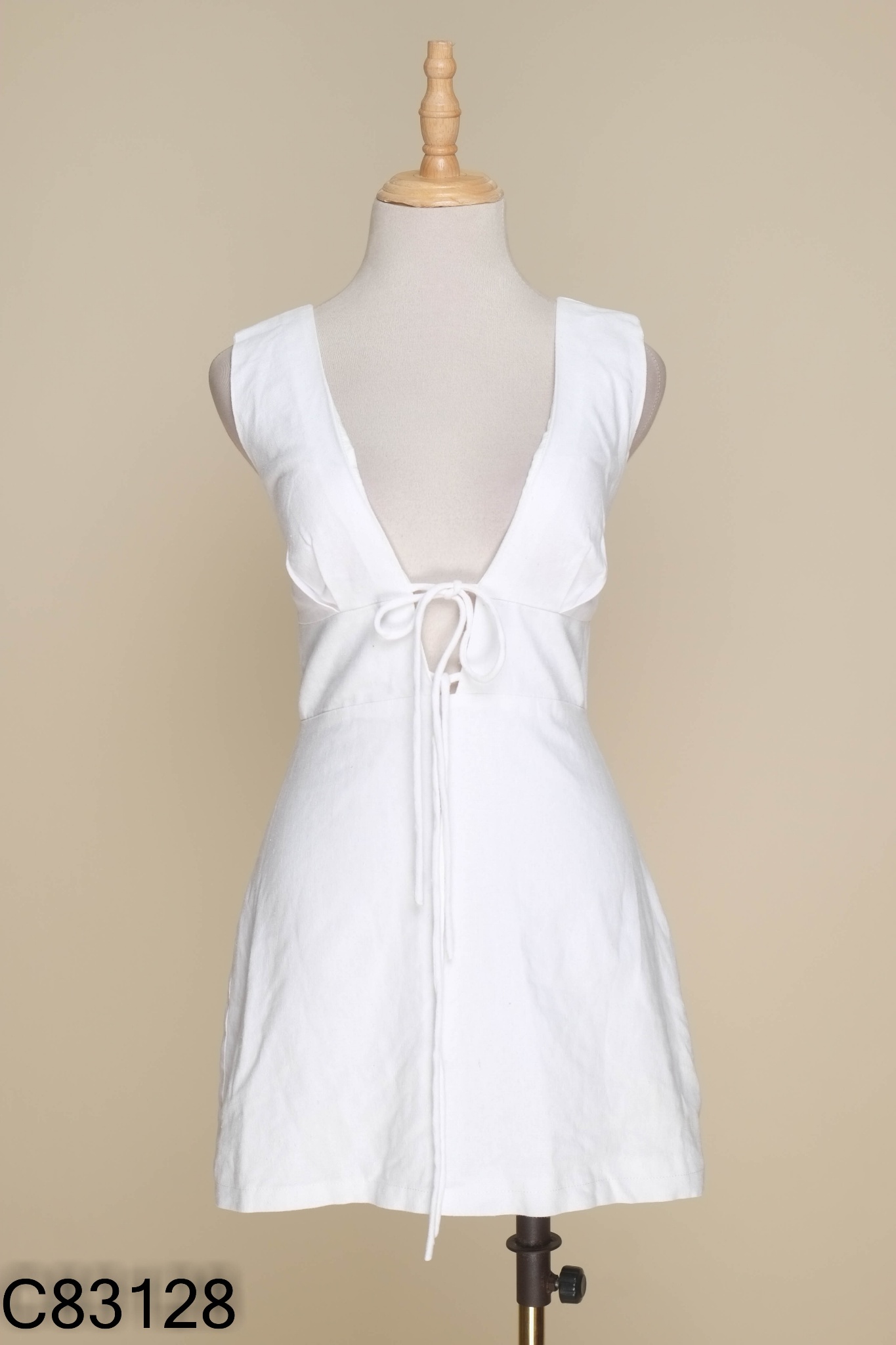 Váy linen TRANBE trắng buộc nơ
