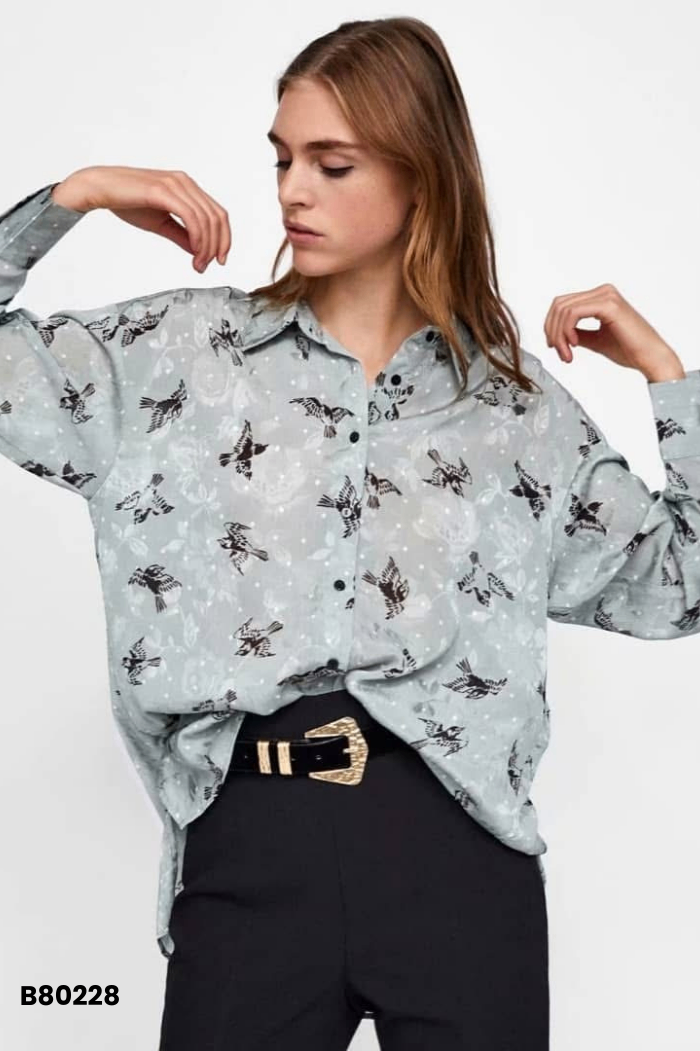Áo sơ mi ZARA xanh hoạ tiết