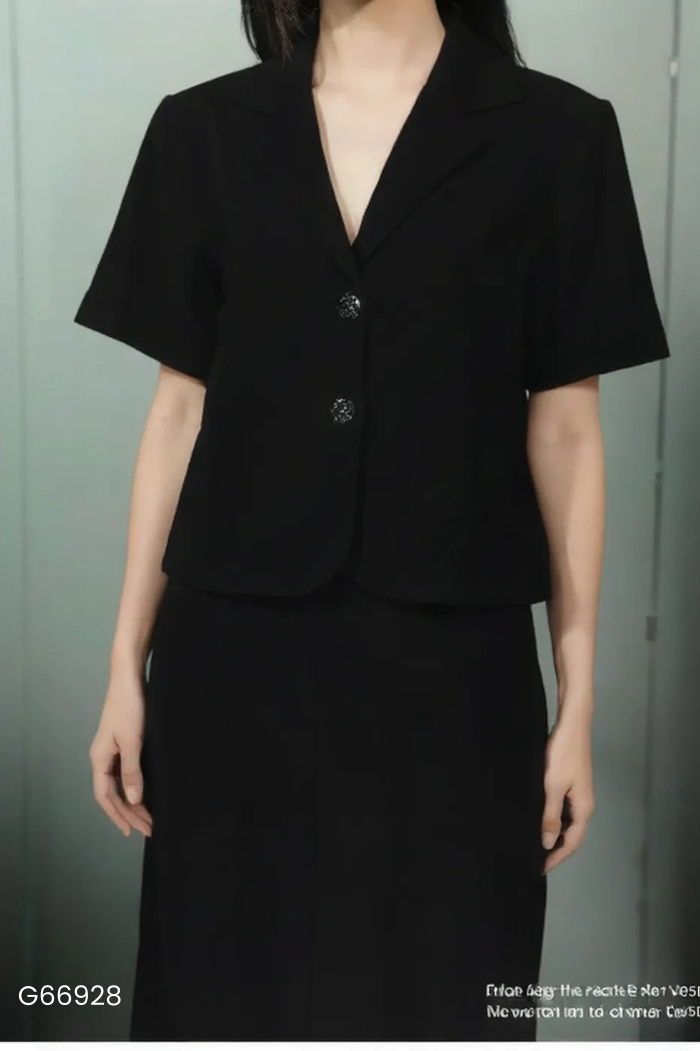 Set đen áo cổ vest + chân váy