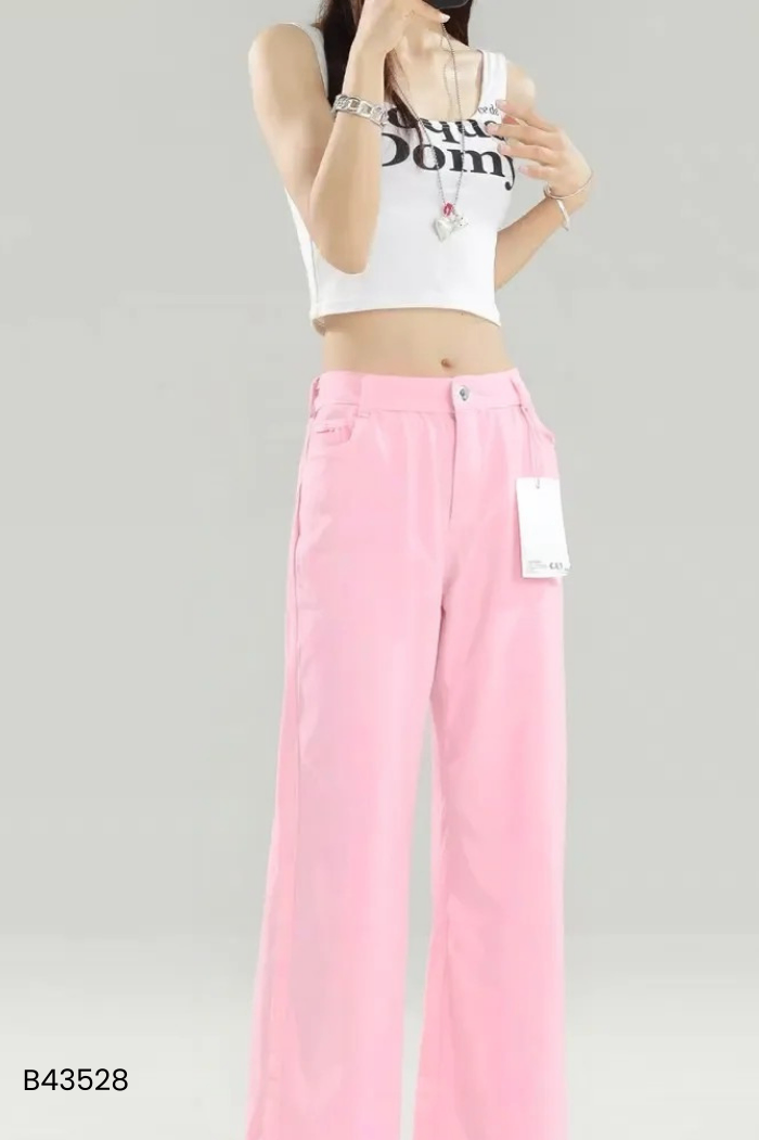NEWTAG Quần jeans hồng ống rộng