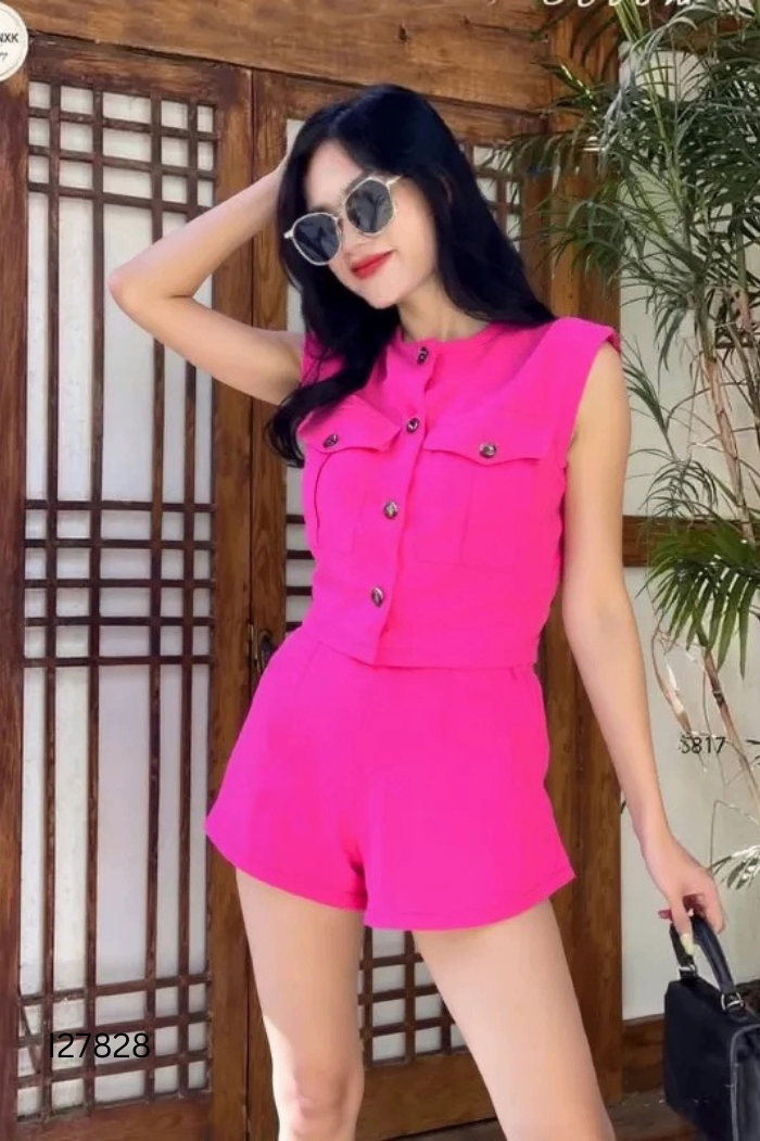 SET áo gile hồng phối cúc + quần hồng
