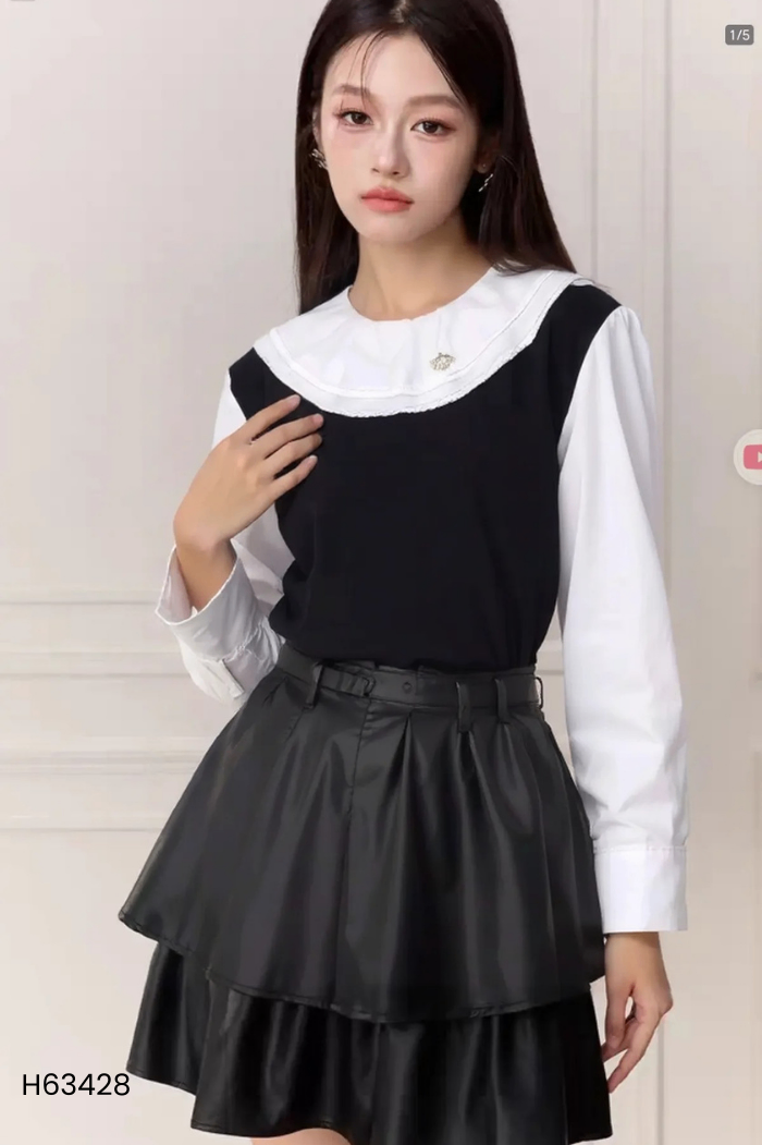 Áo OUTFIT đen viền trắng