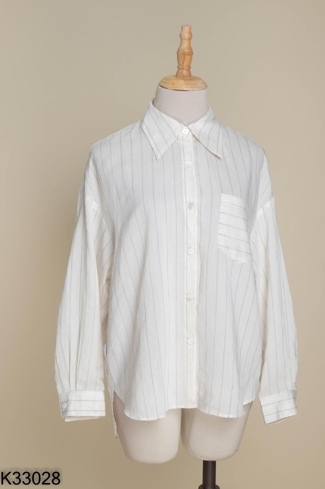 Áo sơ mi linen be sọc
