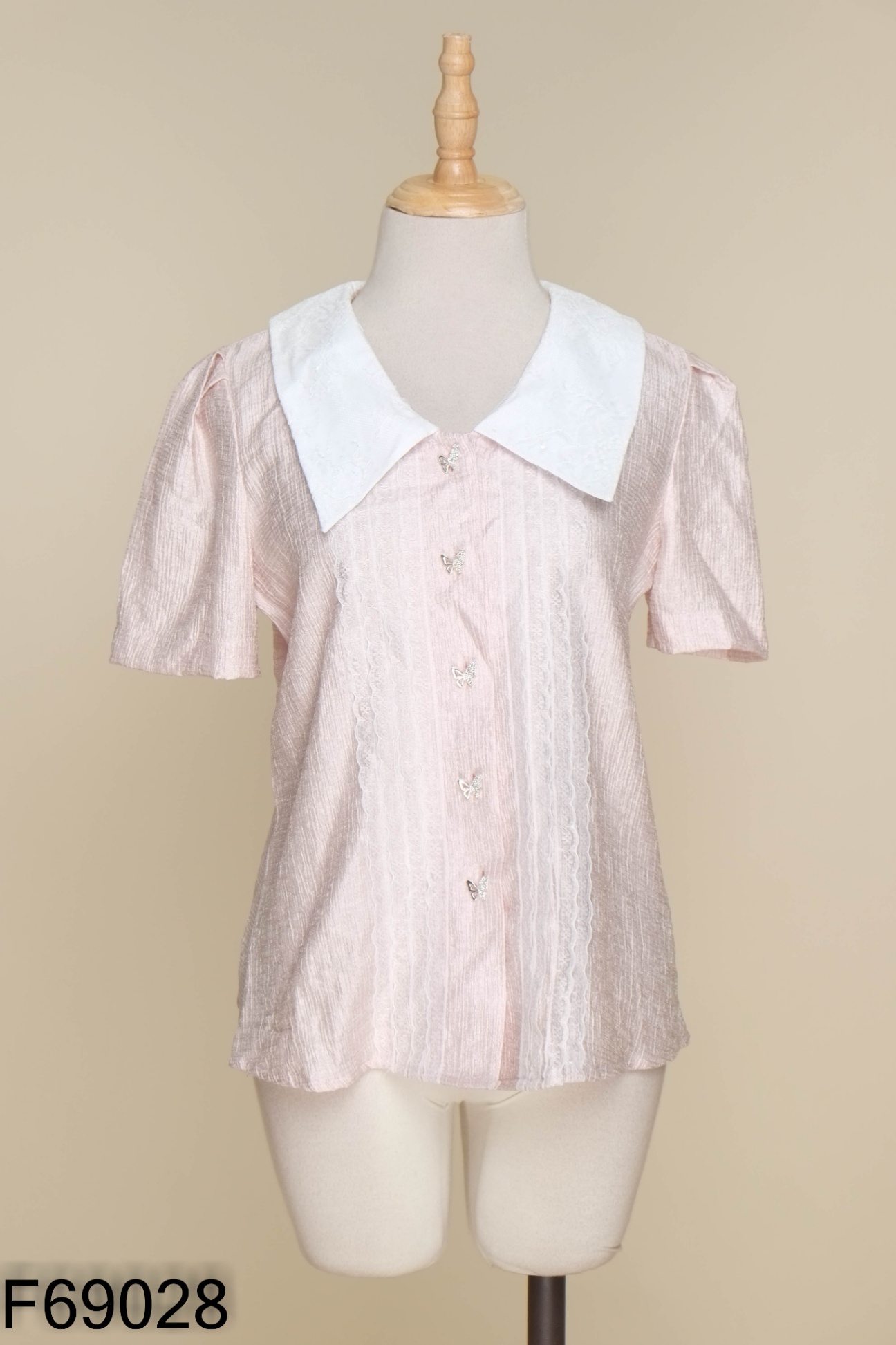 NEWTAG Áo LA MONETA hồng phối cổ trắng