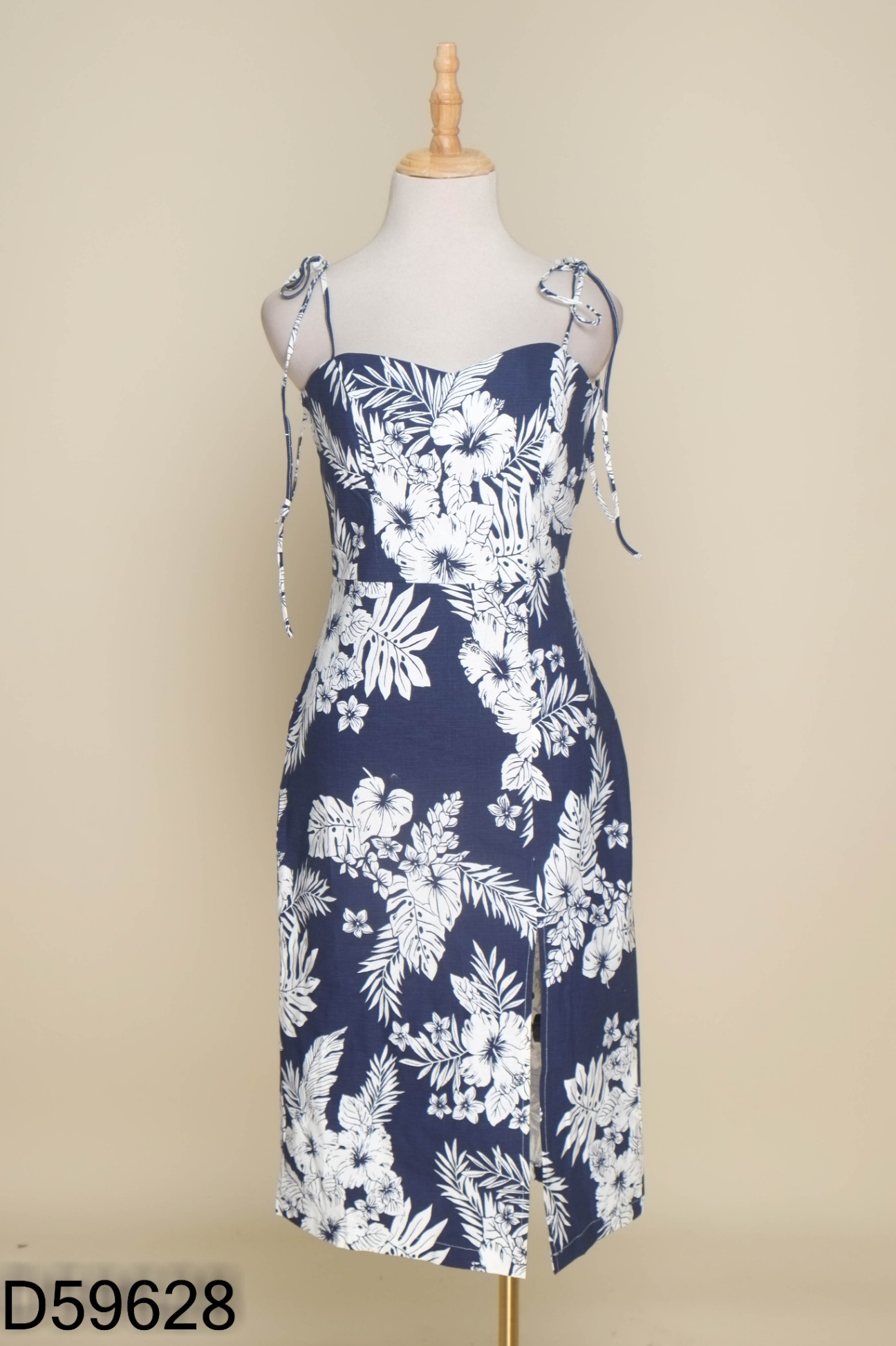 NEWTAG Váy MAY BI xanh than hoạ tiết