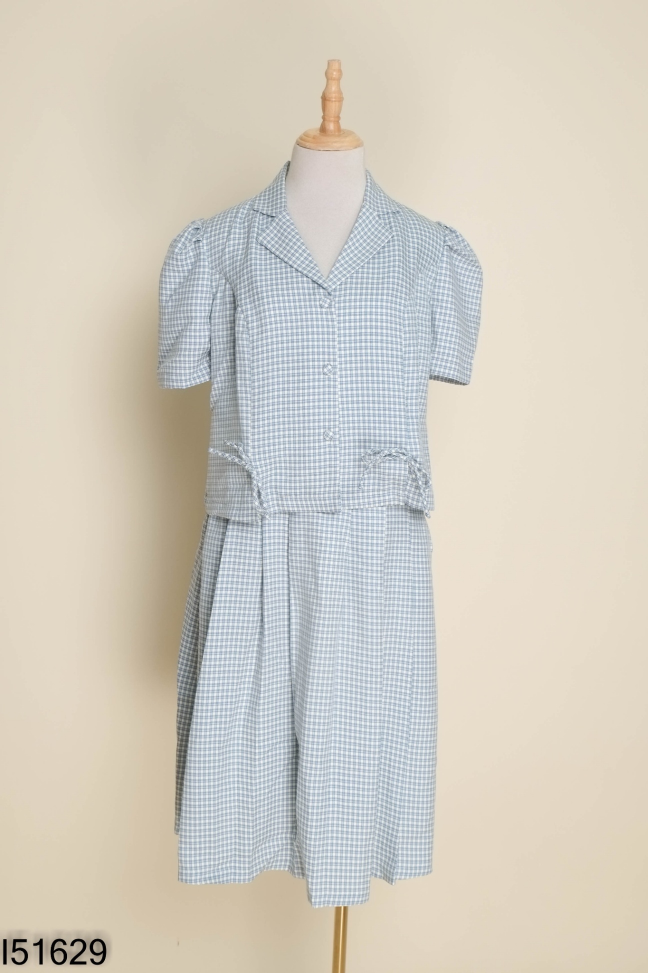 Set Áo xanh kẻ AMI L'AMOUR cổ vest + chân váy