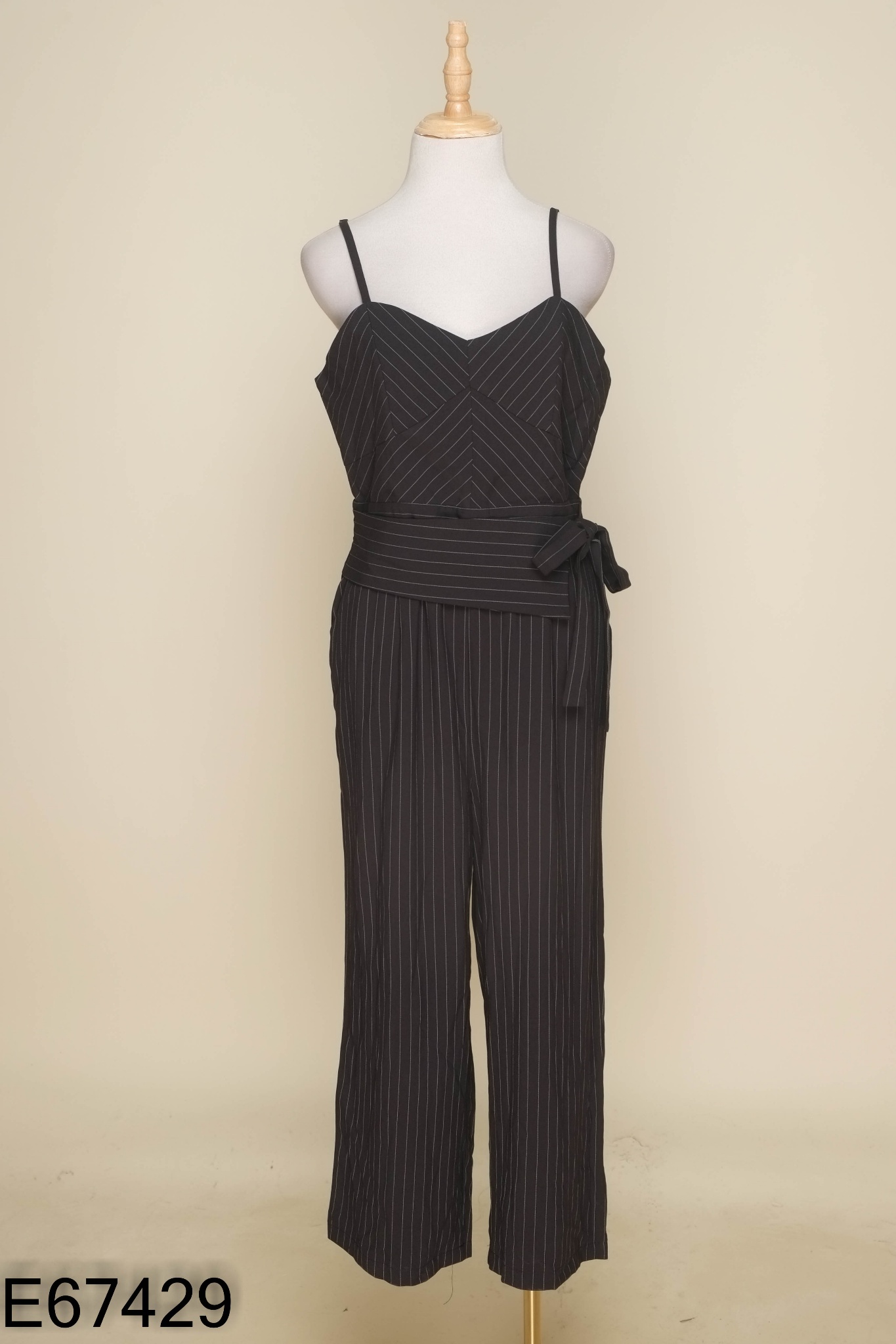 Jumpsuits hai dây đen sọc trắng