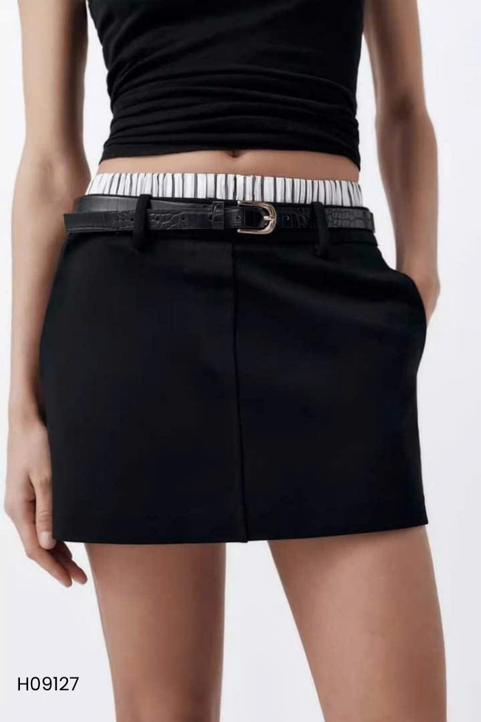 Chân váy đen phối thắt lưng (ZARA xuất)