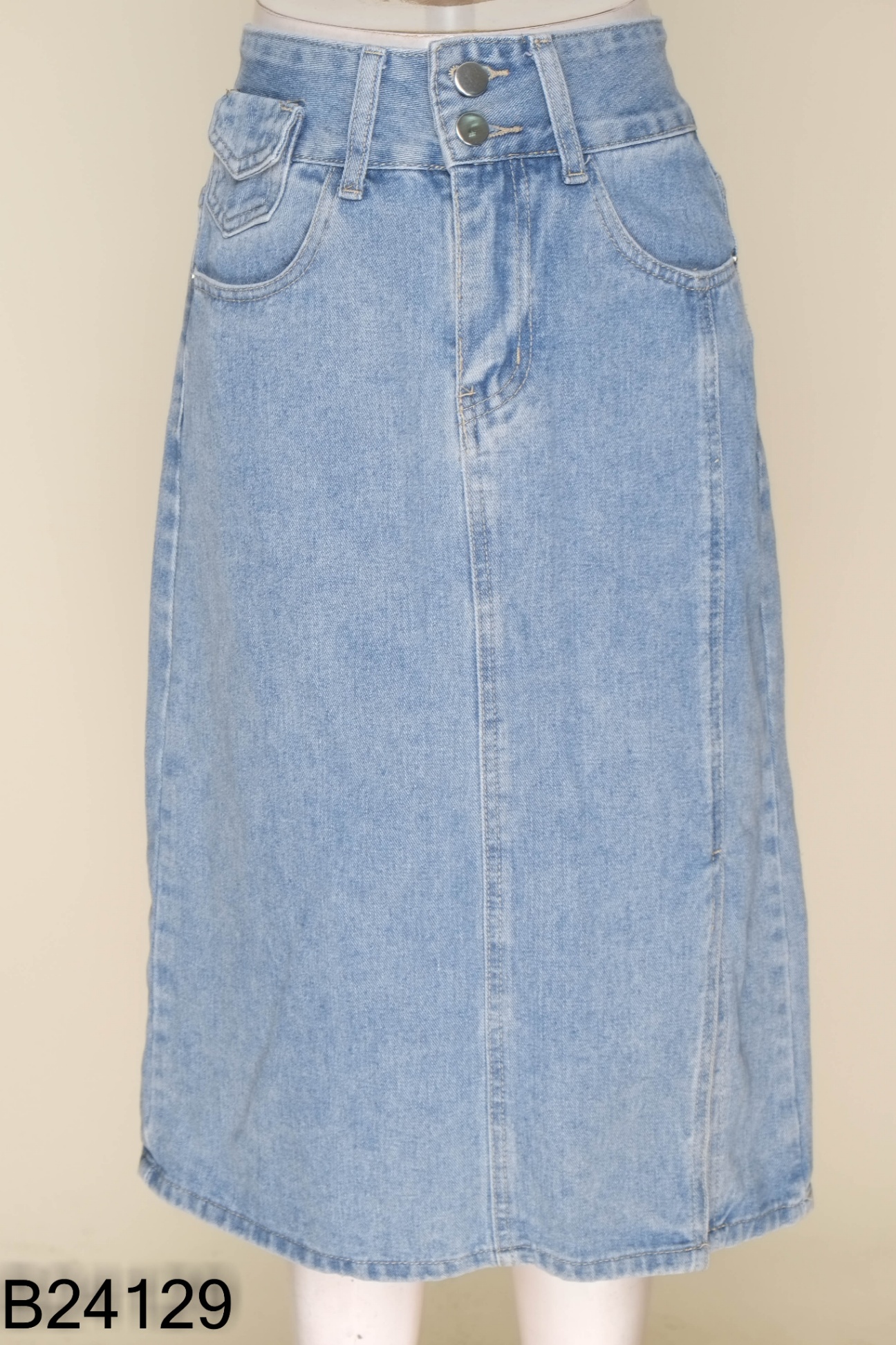 Chân váy jeans xanh 2 cúc