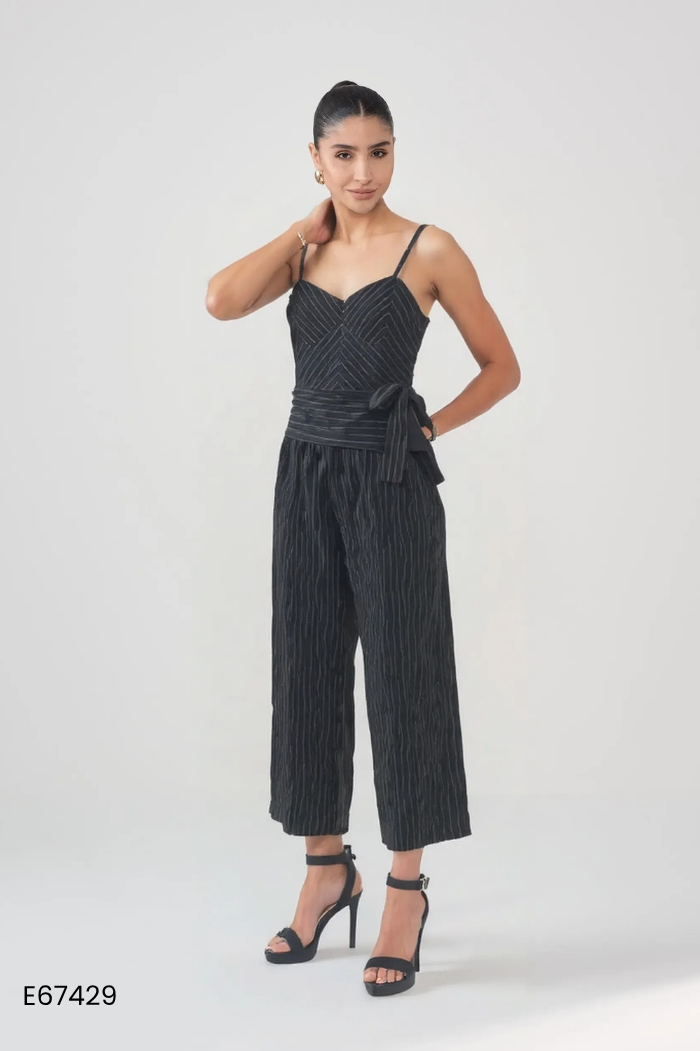 Jumpsuits hai dây đen sọc trắng