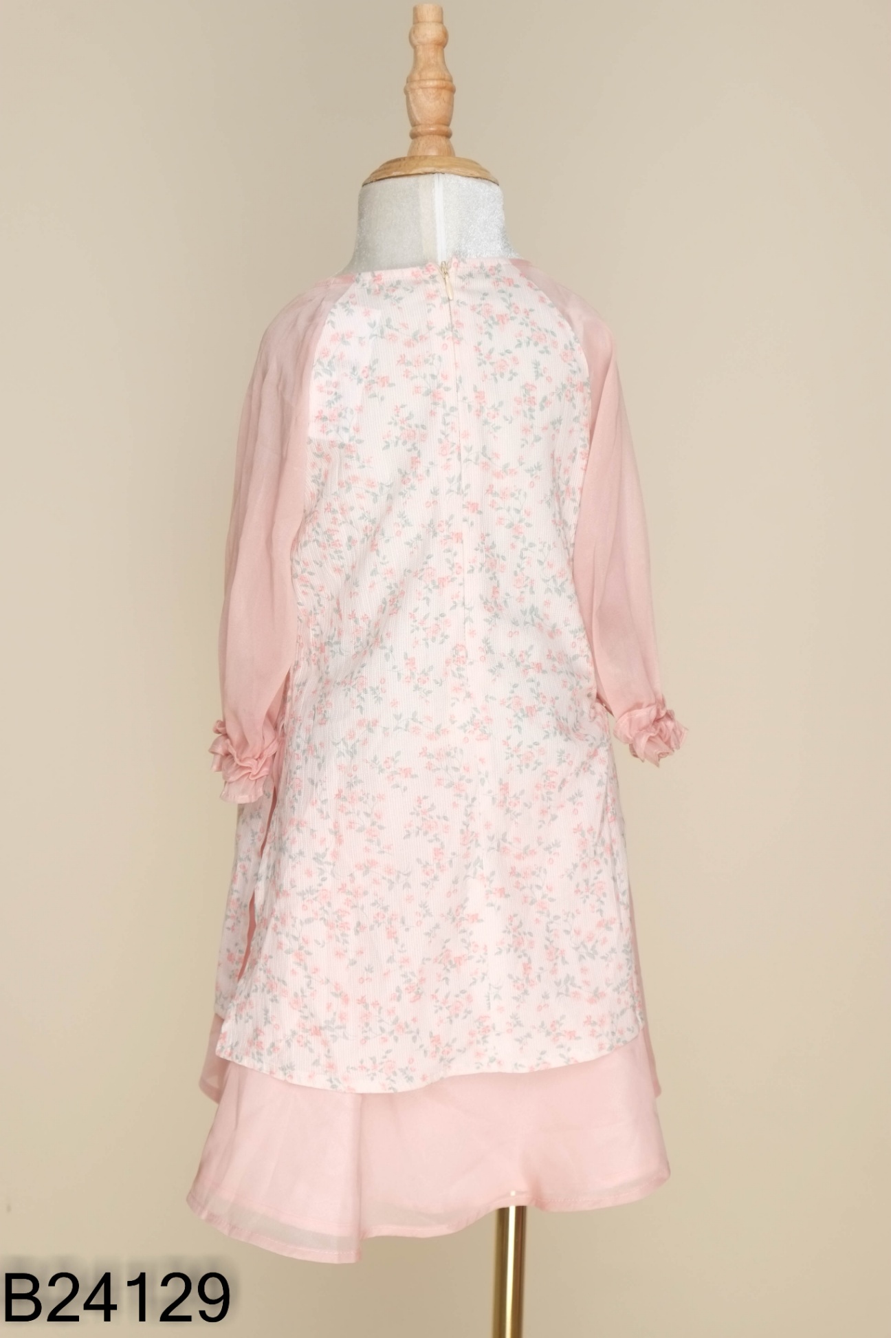 Set Áo dài hồng hoa + chân váy KIDS