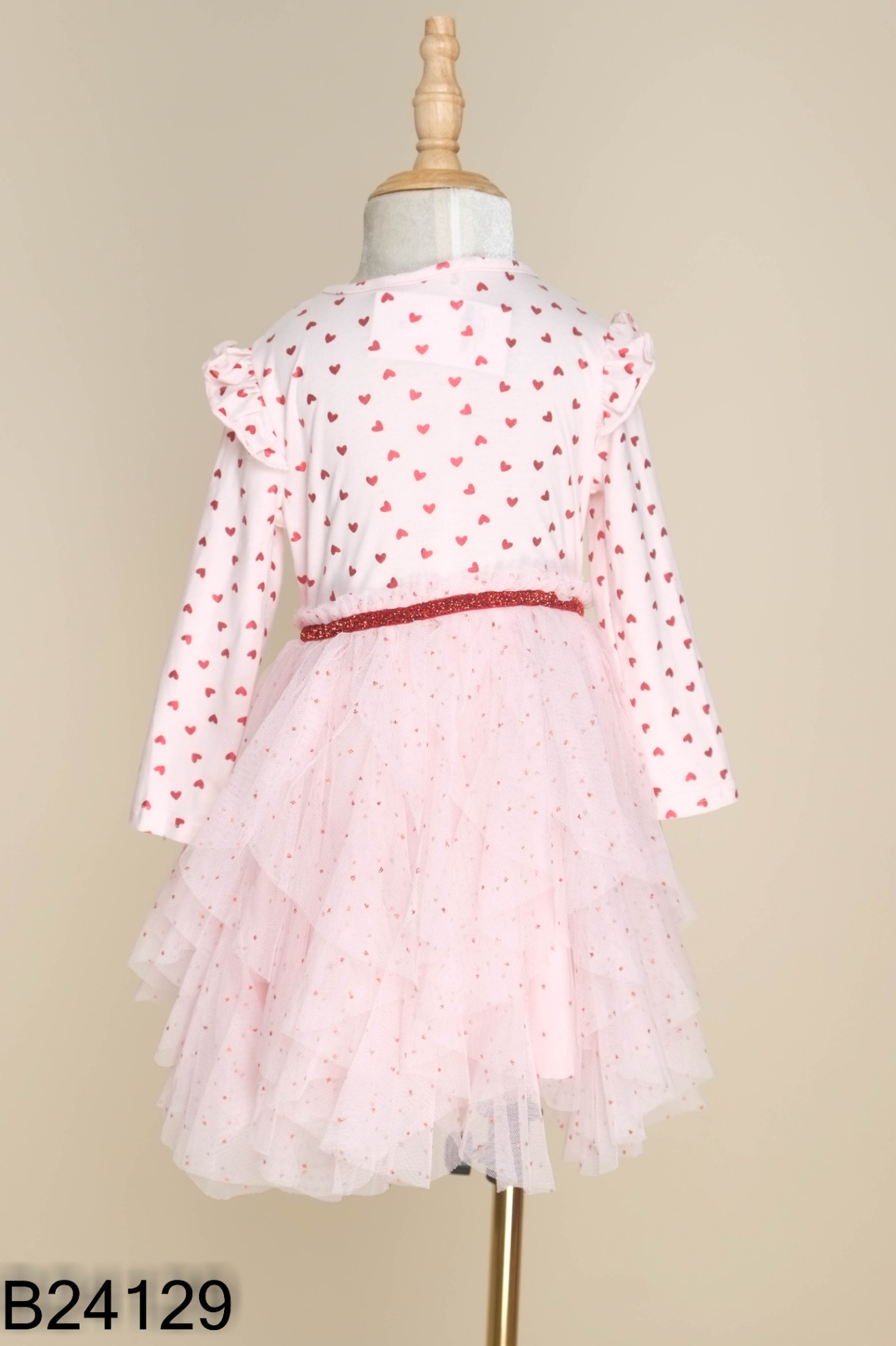 Váy hồng lưới họa tiết trái tim KIDS