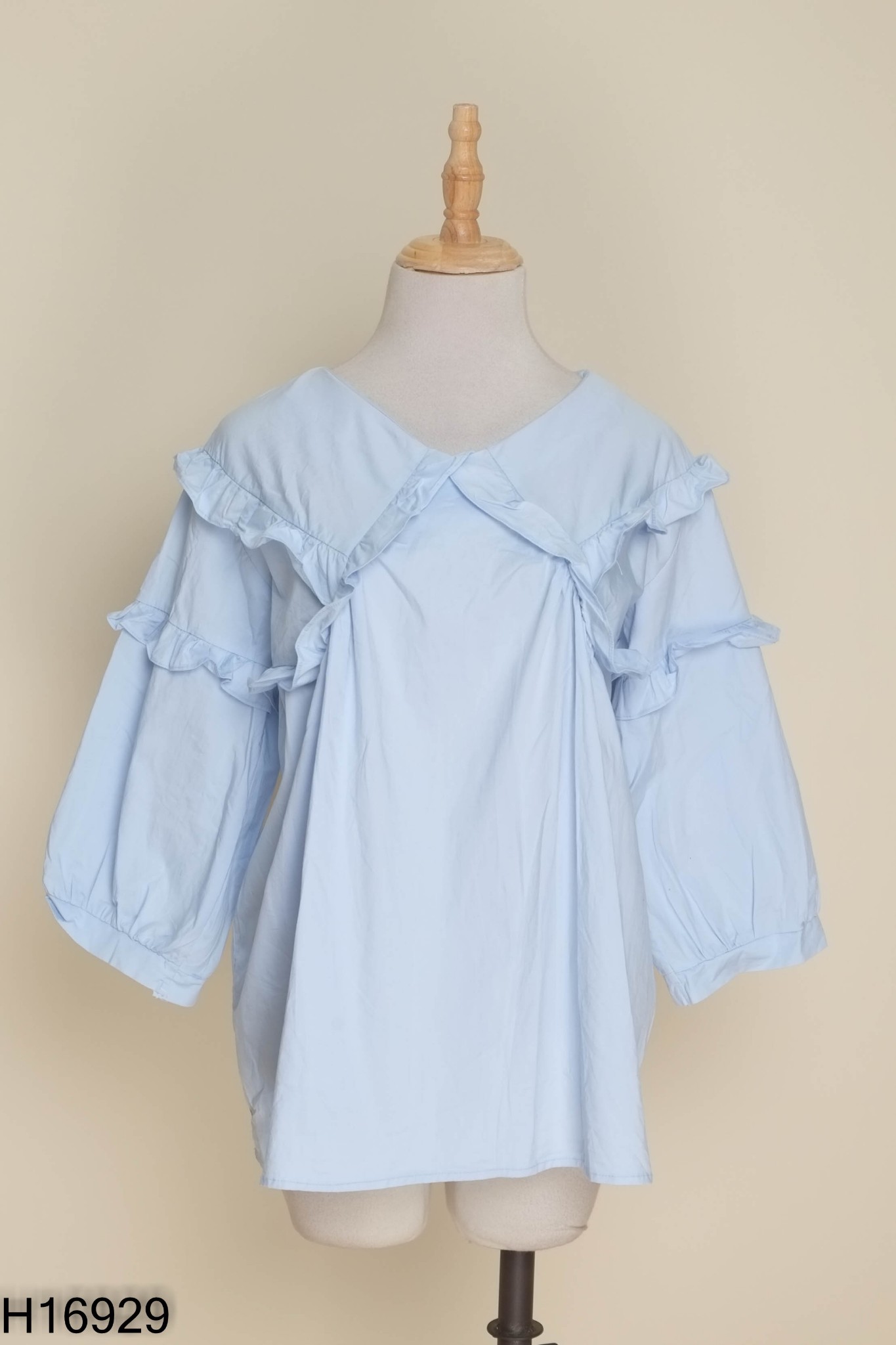 Áo kiểu xanh cổ bèo