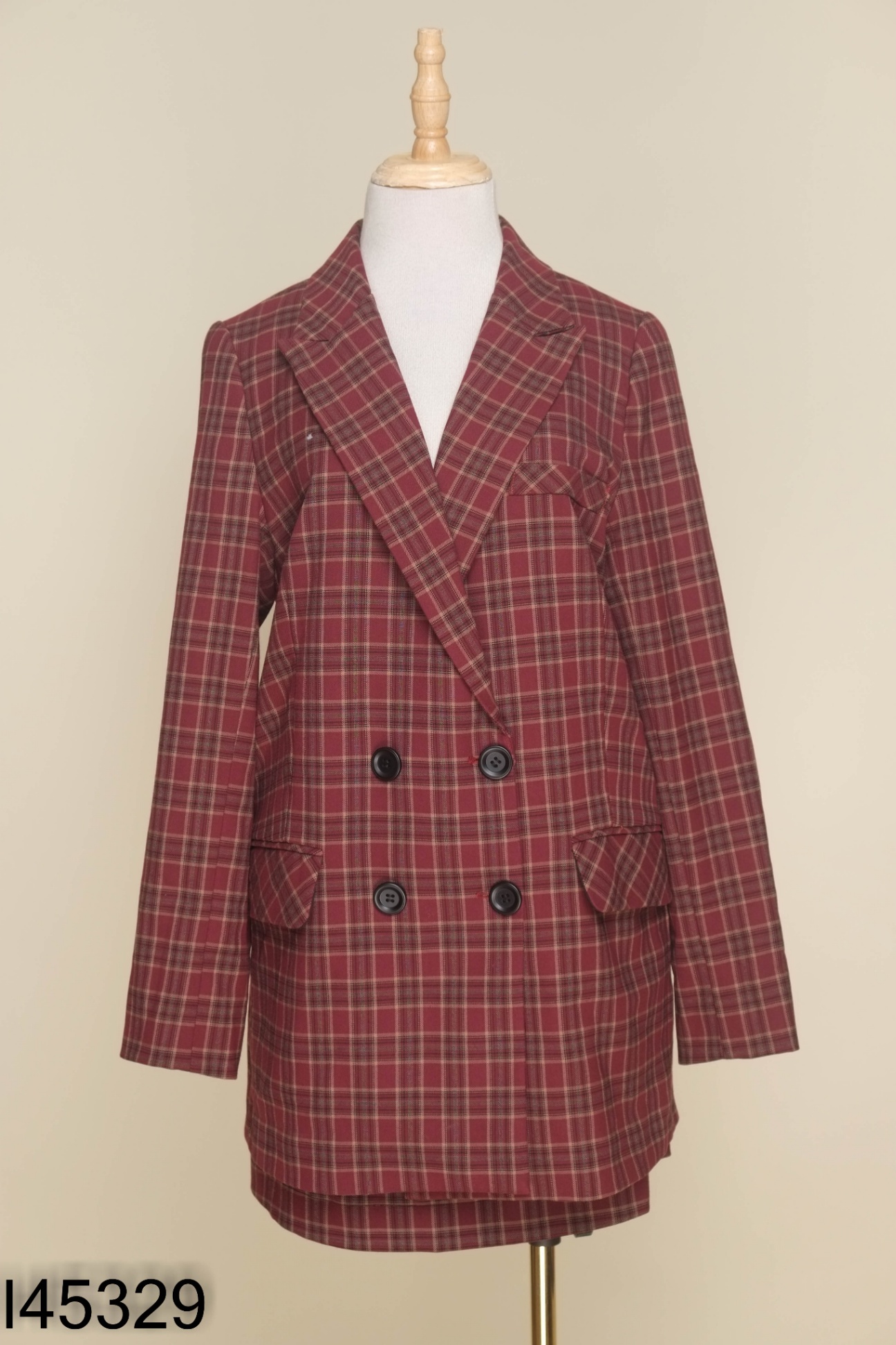 SET Blazer đỏ kẻ nâu + chân váy