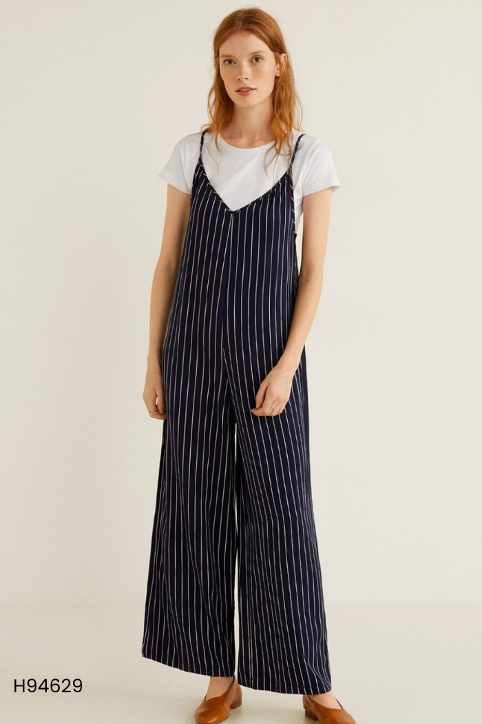 Jumpsuits hai dây xanh than sọc (MANGO cắt tag)