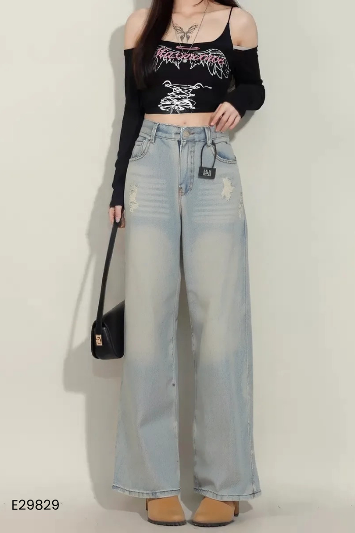 NEWTAG Quần culottes jeans xanh nhạt