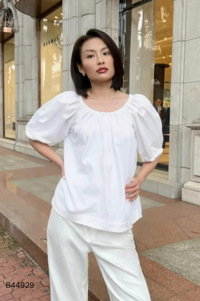 NEWTAG Áo kiểu trắng buộc cổ