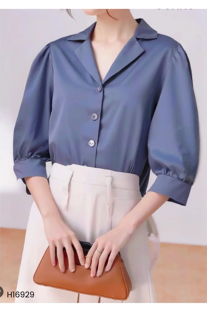 Áo kiểu xanh trơn