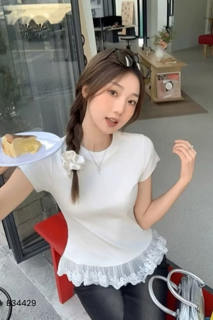 NEWTAG Áo trắng phối ren