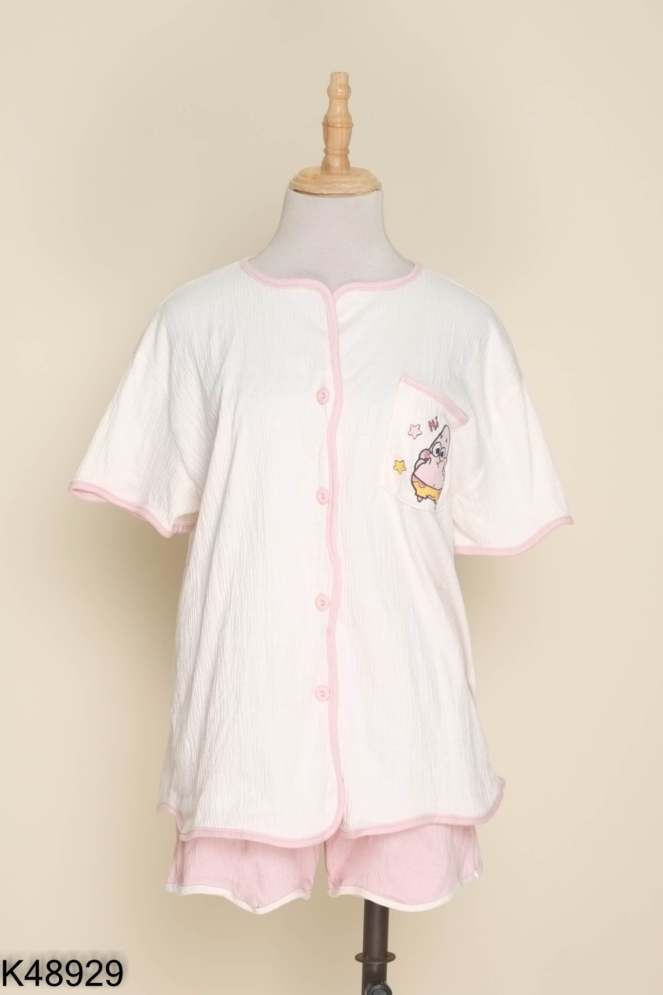 Set pijama be thêu họa tiết + quần hồng