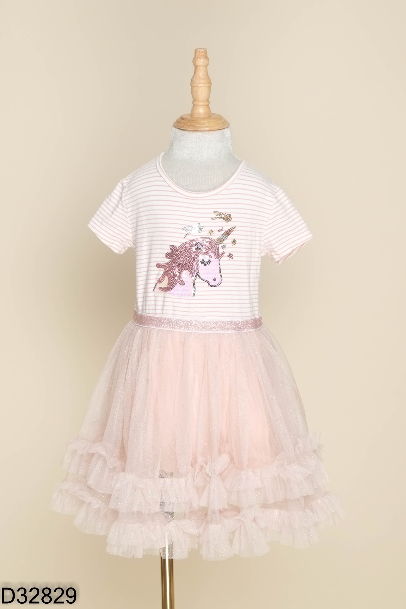 Váy hồng kẻ phối lưới KIDS