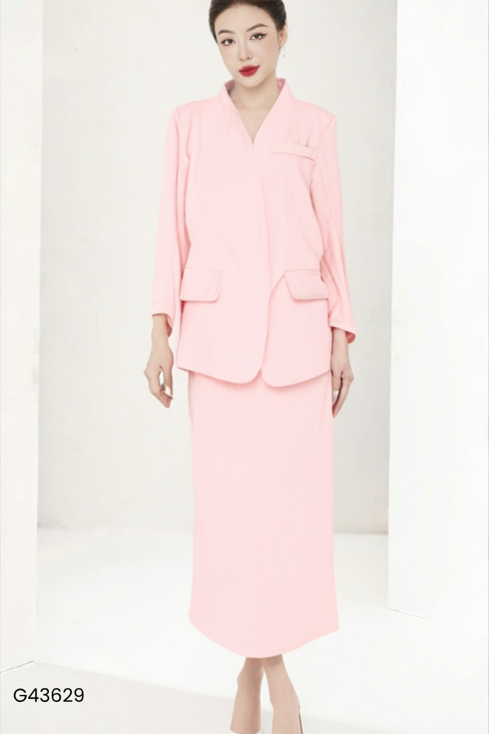 NEWTAG SET Blazer hồng trơn + chân váy
