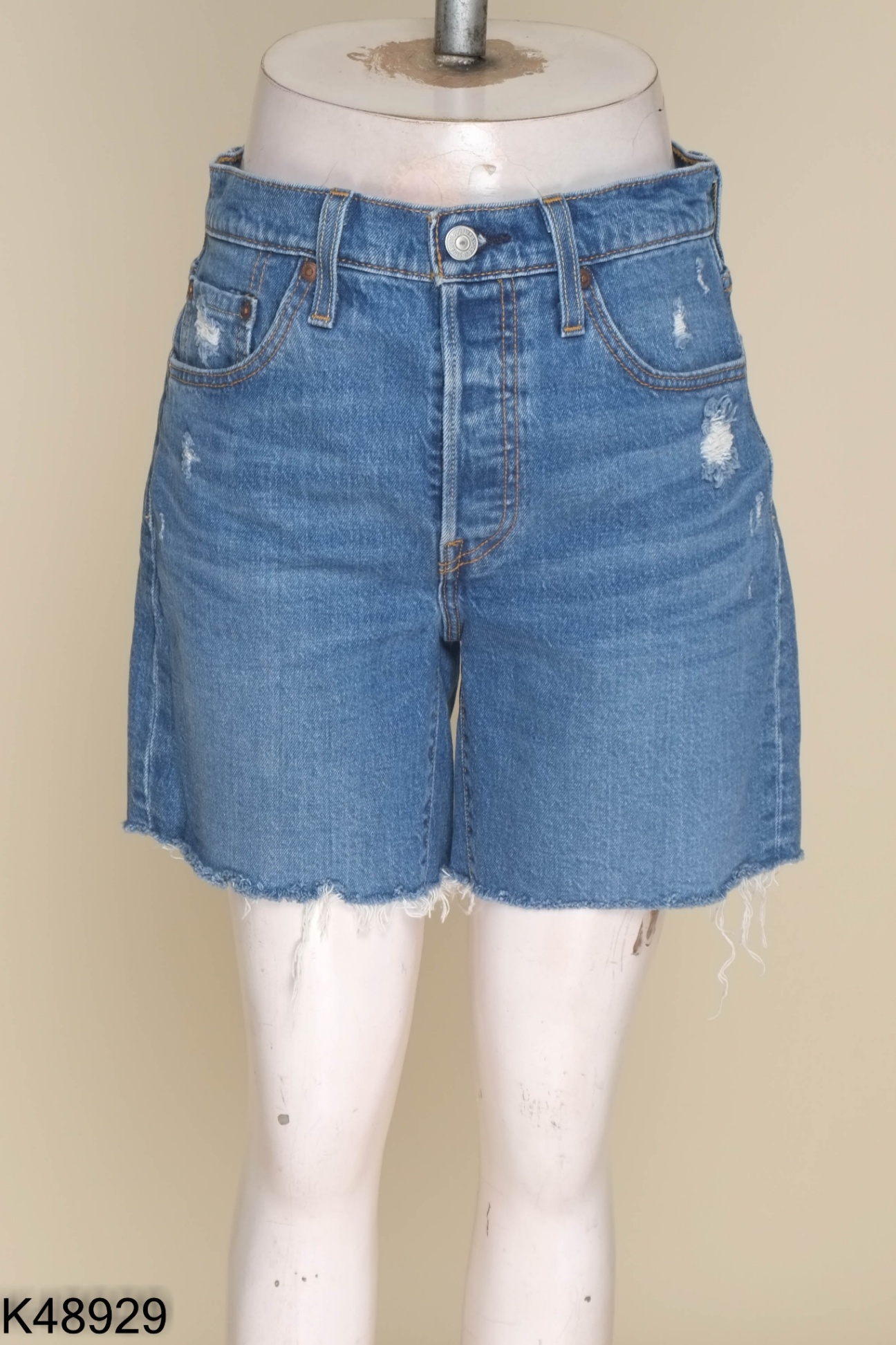 Quần shorts LEVI'S jeans xanh cắt gấu