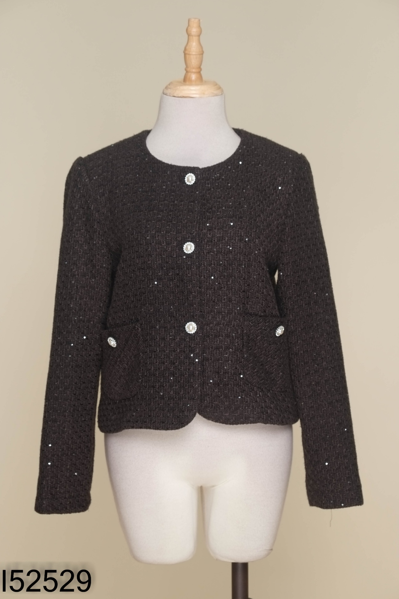 Áo đen dạ tweed ELLA DORA cúc ngọc