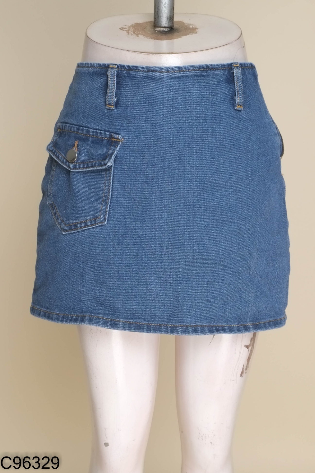 Chân váy jeans xanh phối túi (ZARA xuất)