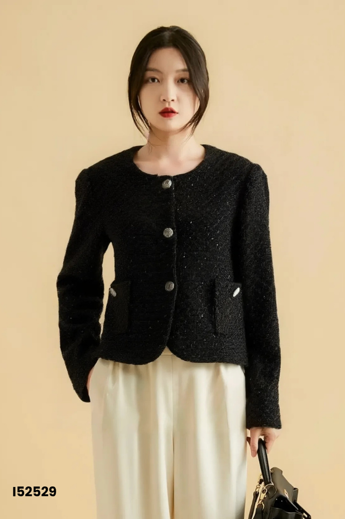 Áo đen dạ tweed ELLA DORA cúc ngọc