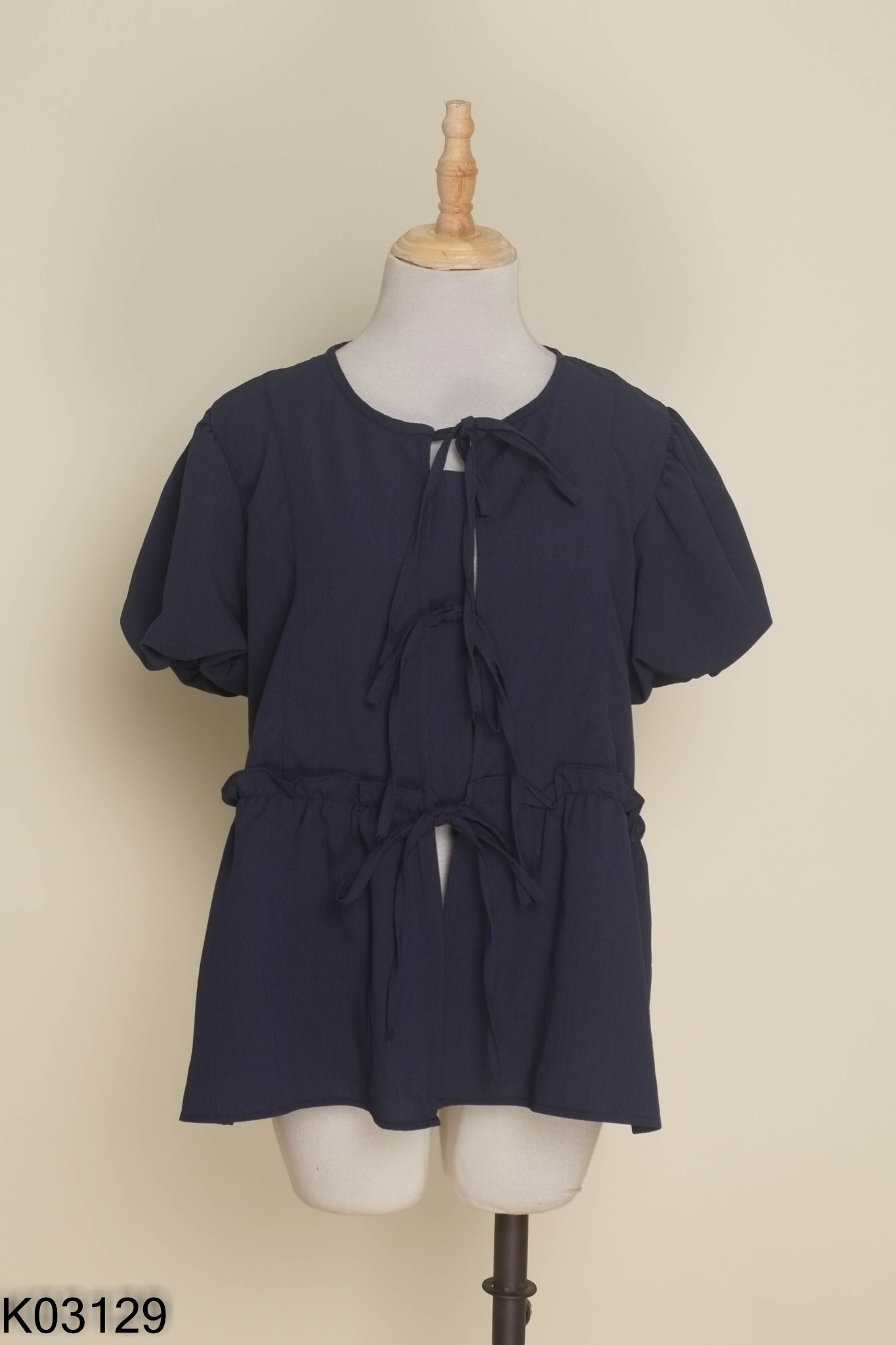 Áo babydoll xanh than buộc nơ