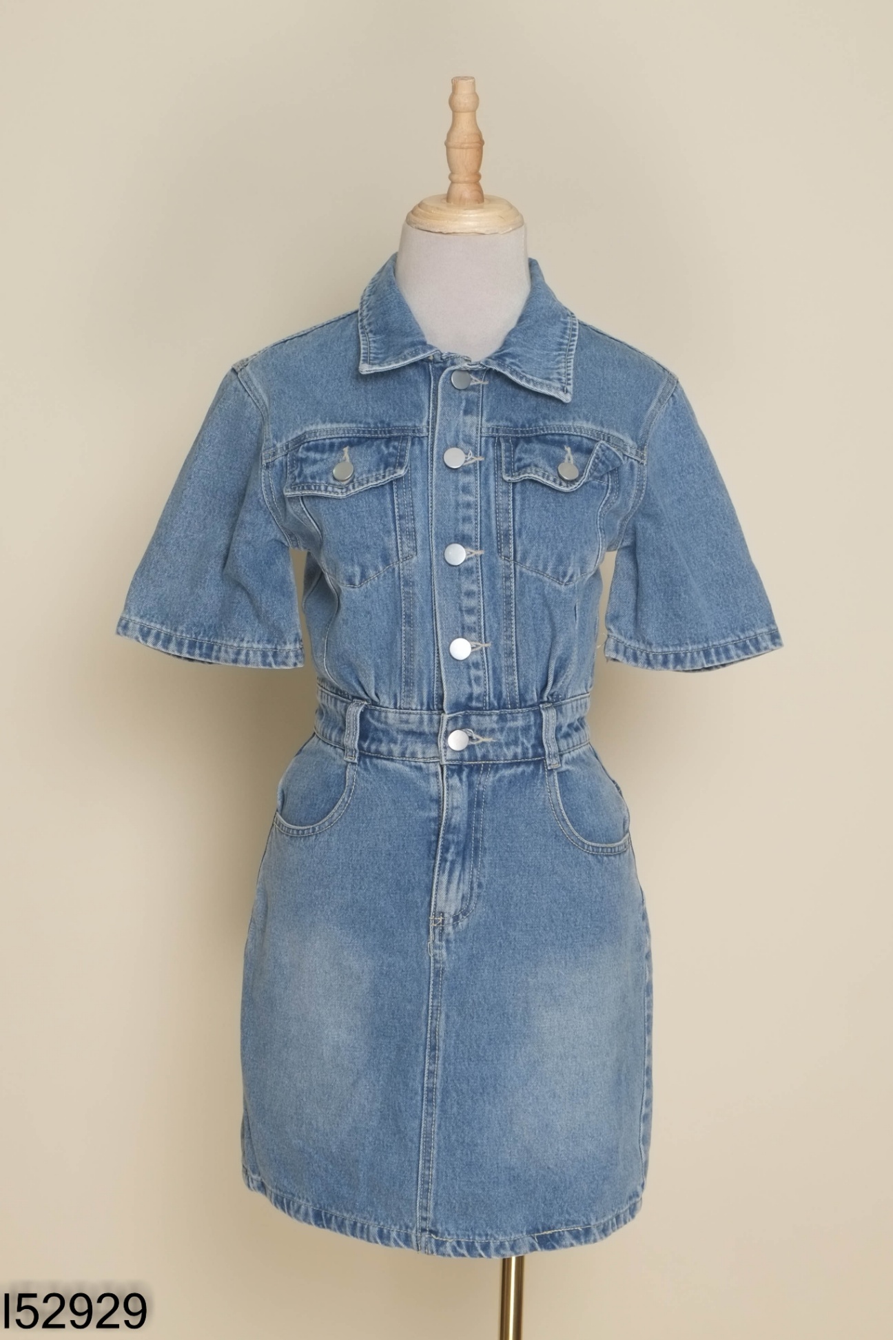 Váy jeans xanh cổ sơ mi